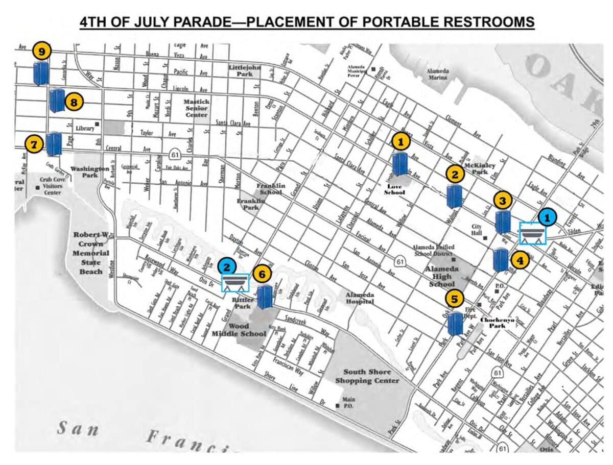 Alameda Post - A map of all the parade restroom locations. 