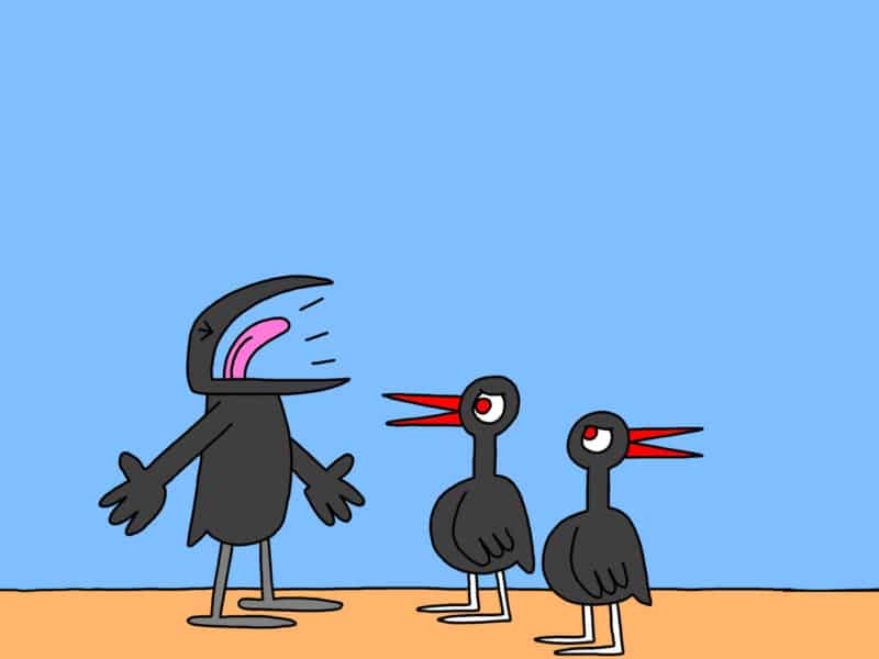 Alameda Post - A crow from Two Birds from Alameda talks to two smaller birds.