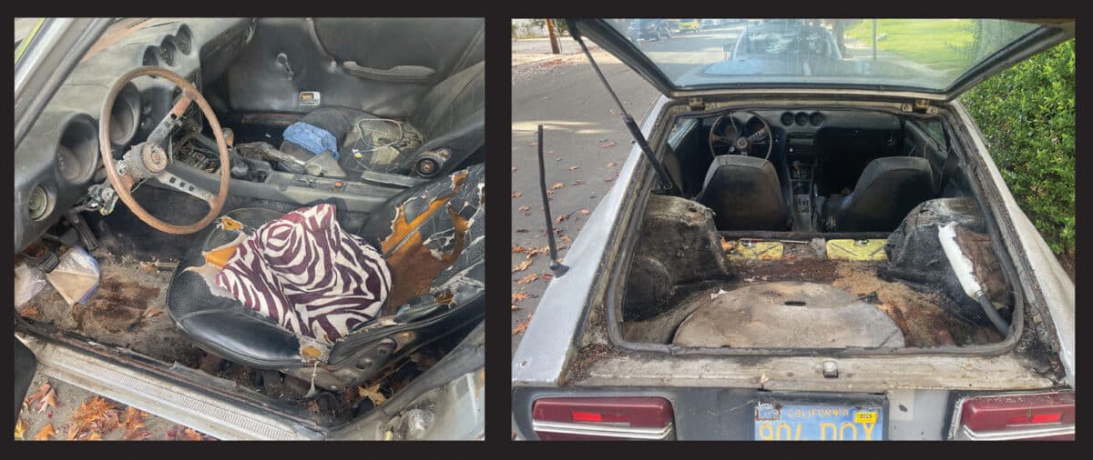 Alameda Post - Photos of the inside of a very beat up car. 