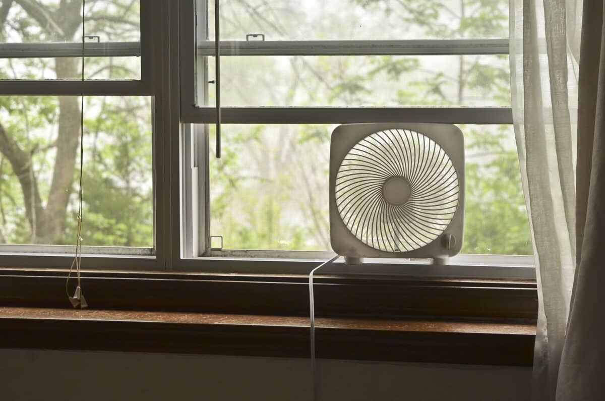 Alameda Post - A fan in a house window. 