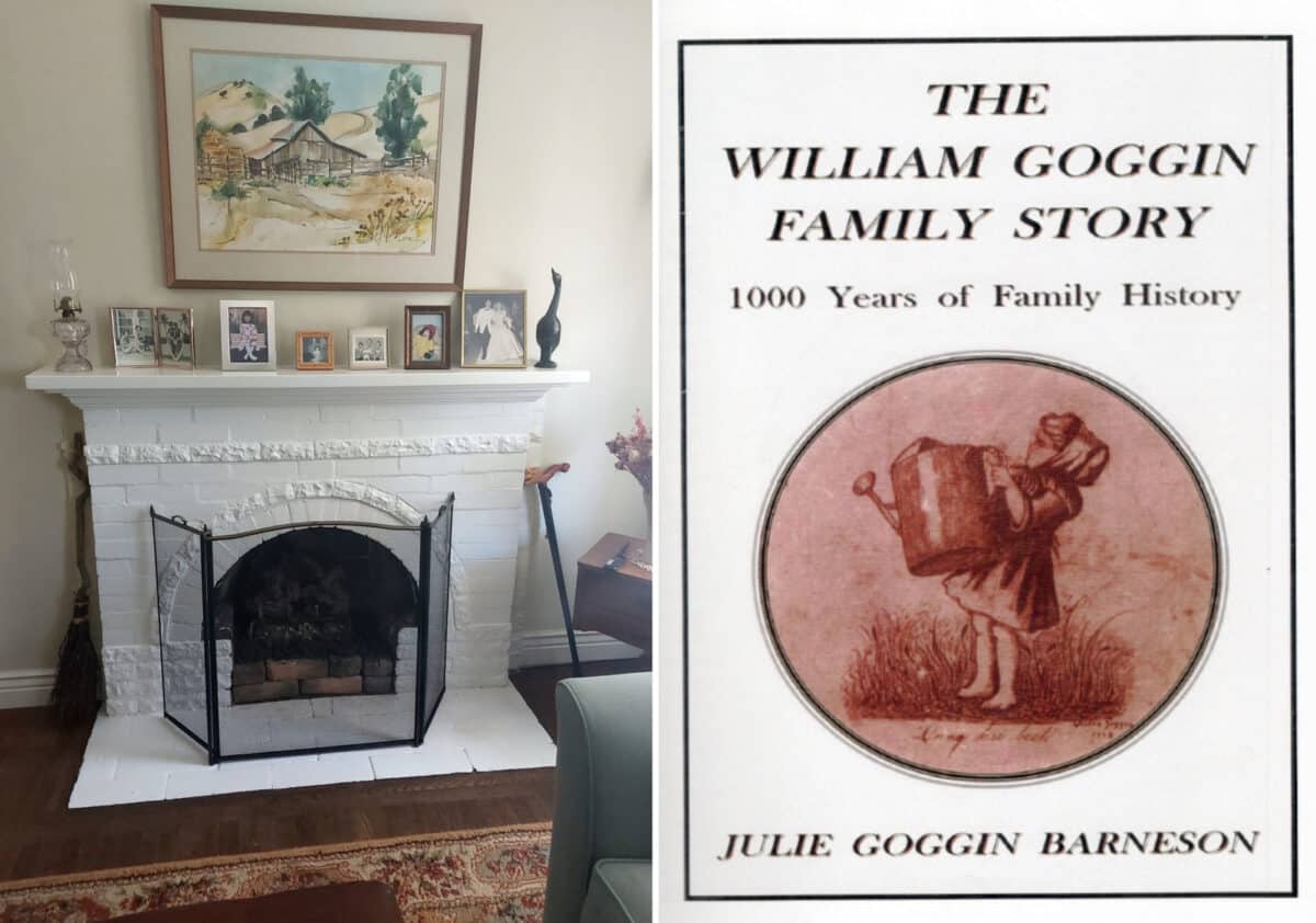 Alameda Post - A photo of a fireplace and the front of a manuscript titled "The William Goggin Family Story."