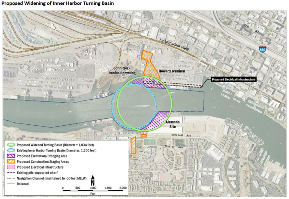 Alameda Post - Conceptual map for the expansion of the Inner Harbor Turning Basin. Map by the Port of Oakland. 