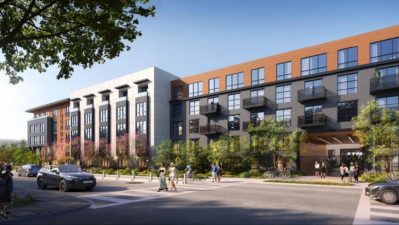 Alameda Post - a render of what The Foundry could look like from the street. The apartment building is part of the Alameda Marina Master Plan.