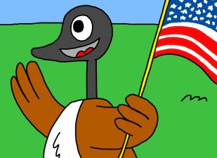 Alameda Post - Goose from Two Birds from Alameda waves an American flag