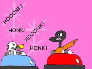 Alameda Post - Goose and Seagull from Two Birds from Alameda sit in traffic while Seagull honks in their car
