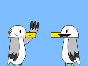 Alameda Post - Two seagulls from Two Birds from Alameda greet each other.