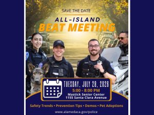 Alameda Post - A poster for the All-Island Alameda Community beat meeting