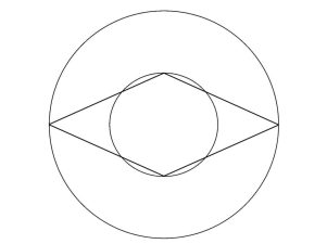 Alameda Post - a math diagram consisting of a large circle that fully encircles a rhombus and a smaller circle. All are centered. Two points of the rhombus touch the outer circle.