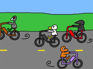 Alameda Post - various birds from Two Birds from Alameda ride around on bicycles on the road