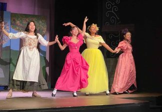Alameda Post - characters in Cinderella perform onstage in colorful ballgowns