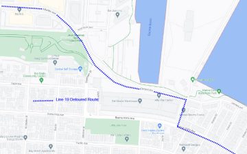 Alameda Post - a map of the Line 19 detour along Atlantic avenue behind the new Alta Star Harbor apartments