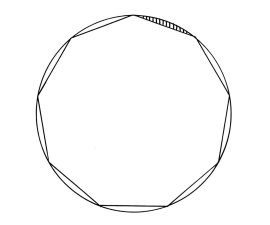 Alameda Post - a regular nonagon inscribed within a circle. There are nine small areas created in between the circle and the nonagon. One of the areas is shaded.