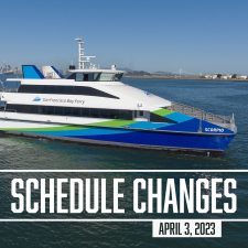 Alameda Post - a photo of a ferry and an announcement of the ferry schedule changes