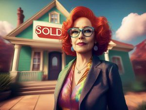 Alameda Post - an image of a red haired woman standing in front of a house with a "sold" sign