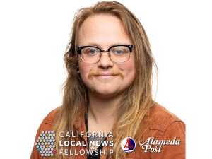 Alameda Post - Desmond Bracken's headshot with the logo for the Alameda Post and the California Local News Fellowship