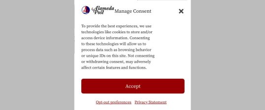 Alameda Post - A photo of a pop up window on AlamedaPost dot com asking for permissions.